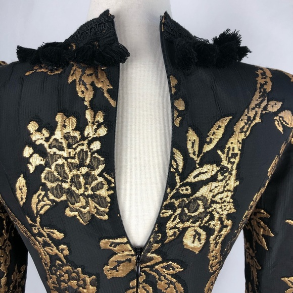 Andrew GN Black & Gold Brocade Tassel Dress - Picture 4 of 9